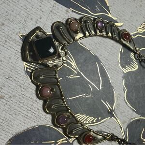 Vintage Bold Bohemian & Tribal Egyptian Onyx and Multicolor Gemstone Choker D3